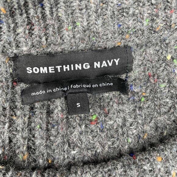 Something Navy Cable Knit Sweater Womens Small Gray Puff Shoulder Speckled Wool - Picture 4 of 14